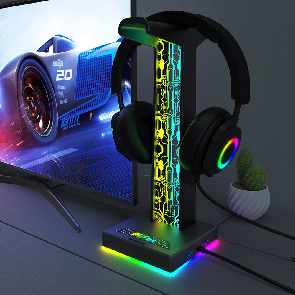 Pc Gaming Aesthetic - RGB Gaming Headphone Stand Dual USB