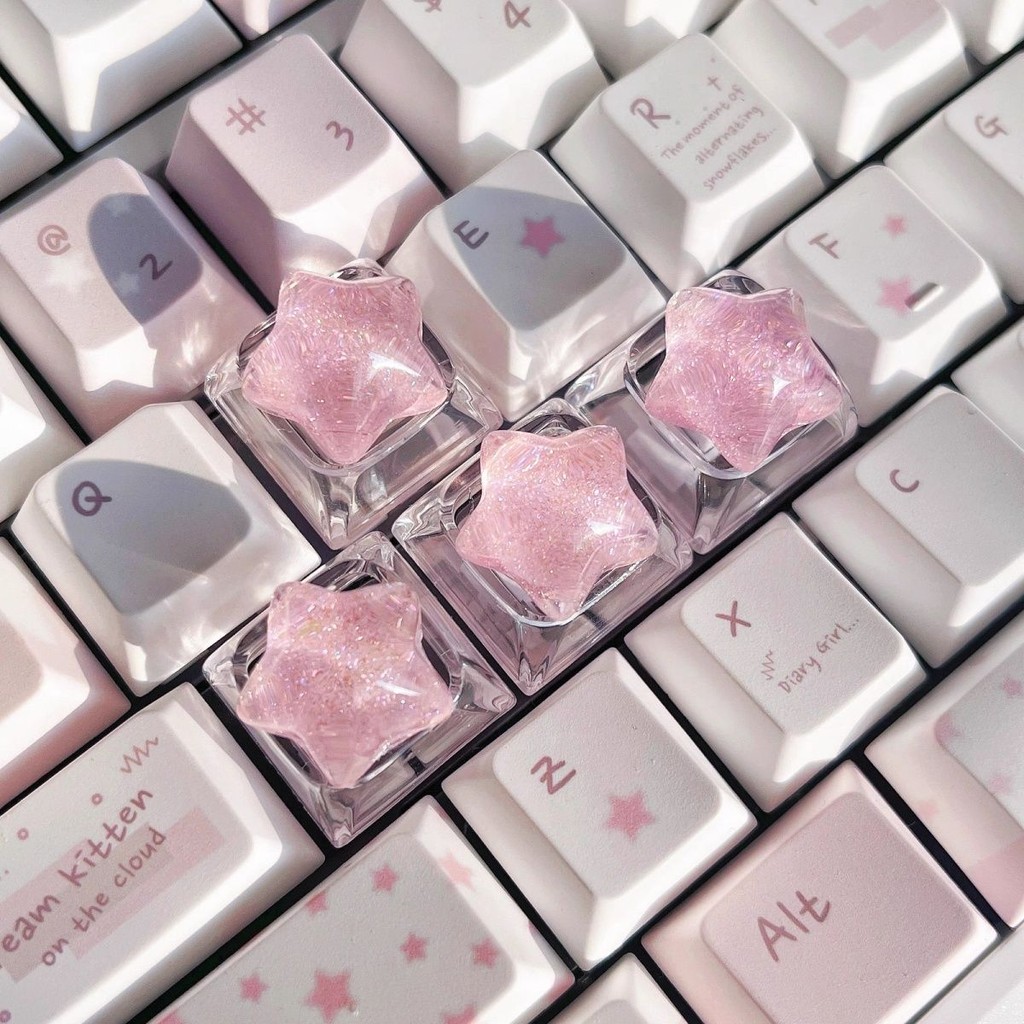 Pc Gaming Pink - Personalized Transparent Star Glitter Keycap Transparent