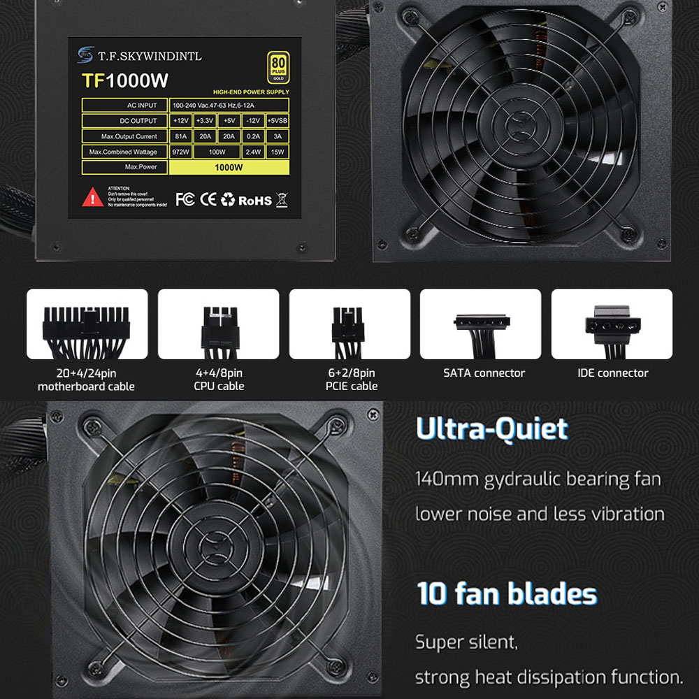 1000W 100-240V ATX Gold Power  – обзор и цена Pc Gaming Watt